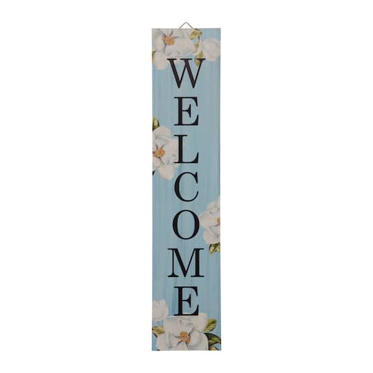Glitzhome&#xAE; 42&#x22; Blue Floral Wooden Welcome Porch Sign